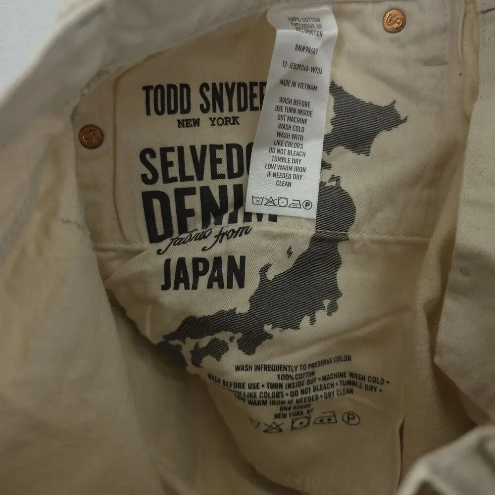 Todd Snyder Selvedge Denim 32x34 Slim Ivory Button Fly NWOT